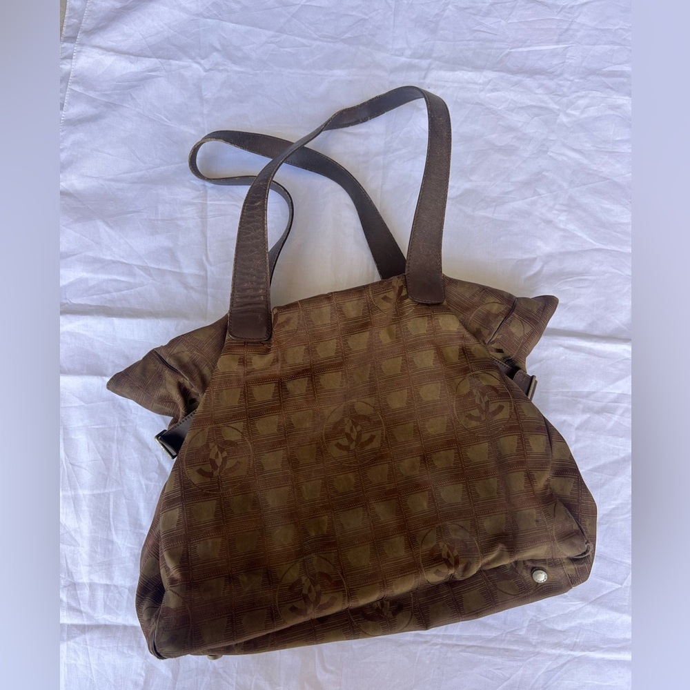 Chanel Travel Line Tote Bag Nylon Khaki FLAWED